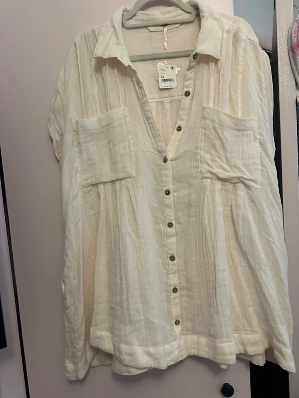Free People Cream Button-Front Oversized Shirt - Picture 1 of 7